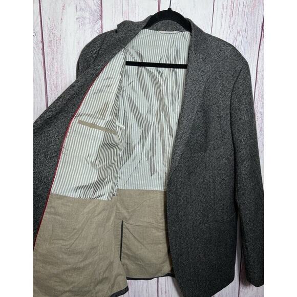 Banana Republic Men's Gray Herringbone Tweed Wool Sports Coat Blazer Size 42L - Picture 3 of 13